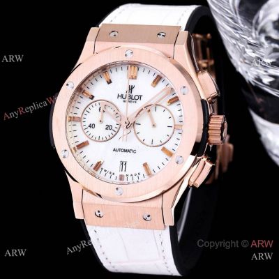 Best Hublot Replica Watches-Replacement Hublot Classic Fusion Chronograph 45 Rose Gold and White Dial